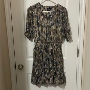 MSK Snake-Print Short Tiered Dress in Beige, Navy and Black